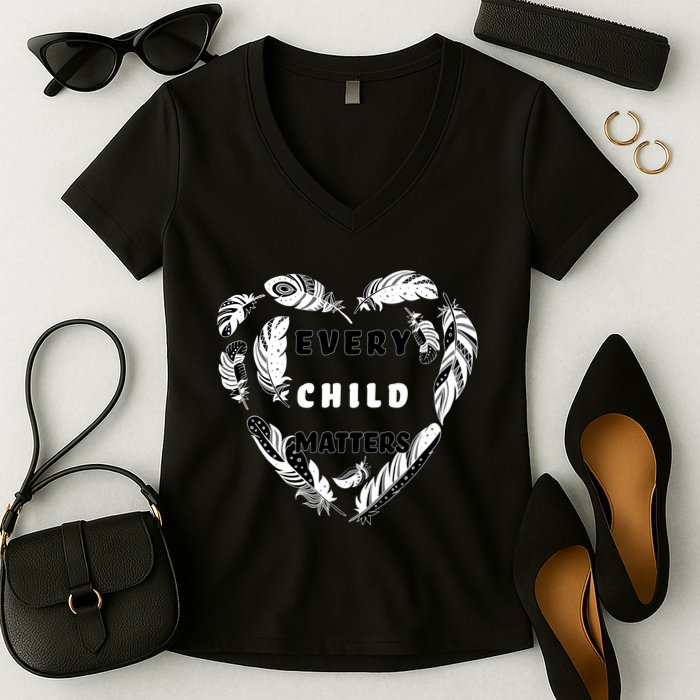 Every Child Matters Feather Heart Women's V-Neck T-Shirt