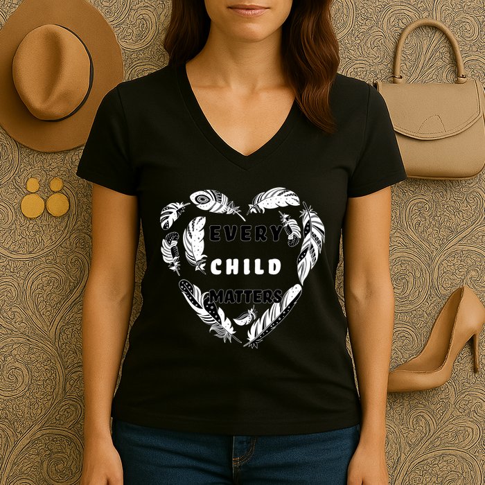 Every Child Matters Feather Heart Women's V-Neck T-Shirt