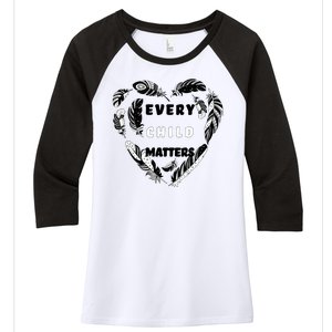 Every Child Matters Feather Heart Women's Tri-Blend 3/4-Sleeve Raglan Shirt