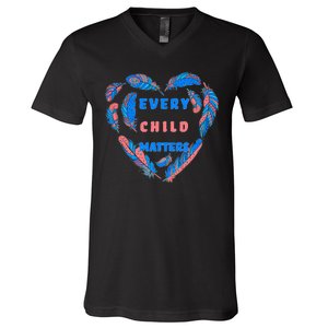 Every Child Matters Feather Heart Colorful V-Neck T-Shirt