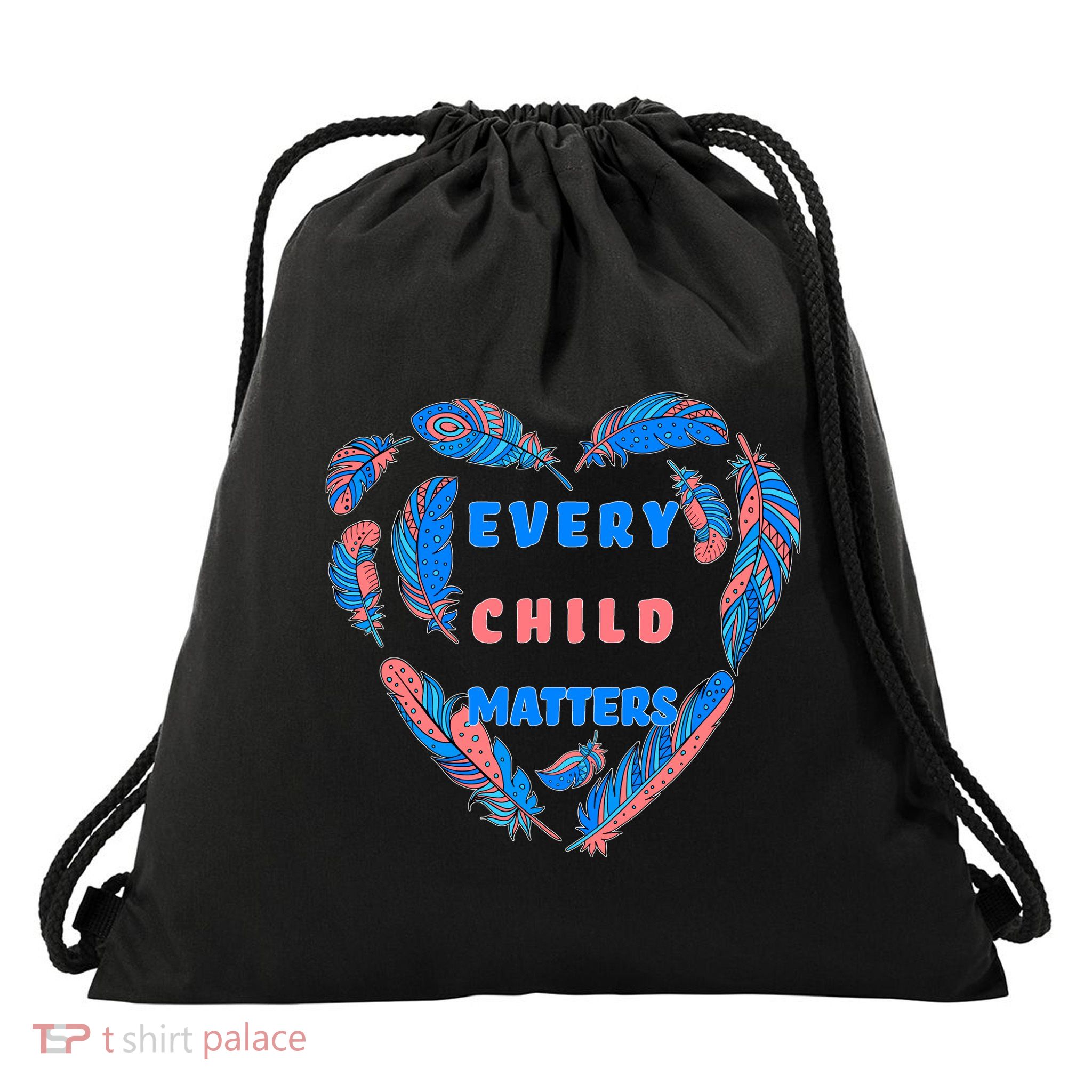 Every Child Matters Feather Heart Colorful Drawstring Bag