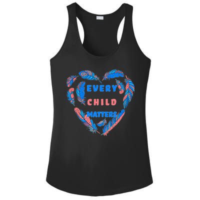 Every Child Matters Feather Heart Colorful Ladies PosiCharge Competitor Racerback Tank