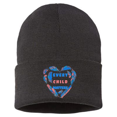 Every Child Matters Feather Heart Colorful Sustainable Knit Beanie