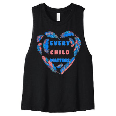 Every Child Matters Feather Heart Colorful Women's Racerback Cropped Tank