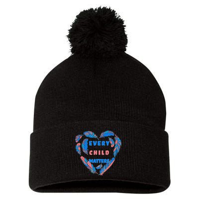 Every Child Matters Feather Heart Colorful Pom Pom 12in Knit Beanie