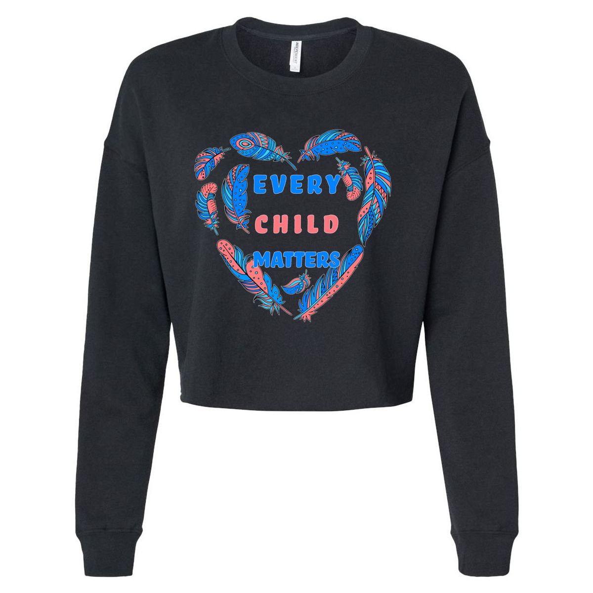 Every Child Matters Feather Heart Colorful Cropped Pullover Crew
