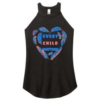 Every Child Matters Feather Heart Colorful Women's Perfect Tri Rocker Tank