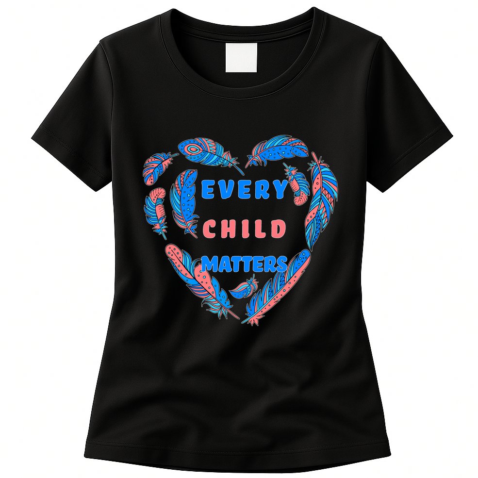 Every Child Matters Feather Heart Colorful Womens T-Shirt