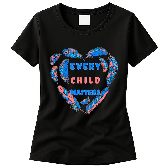Every Child Matters Feather Heart Colorful Womens T-Shirt