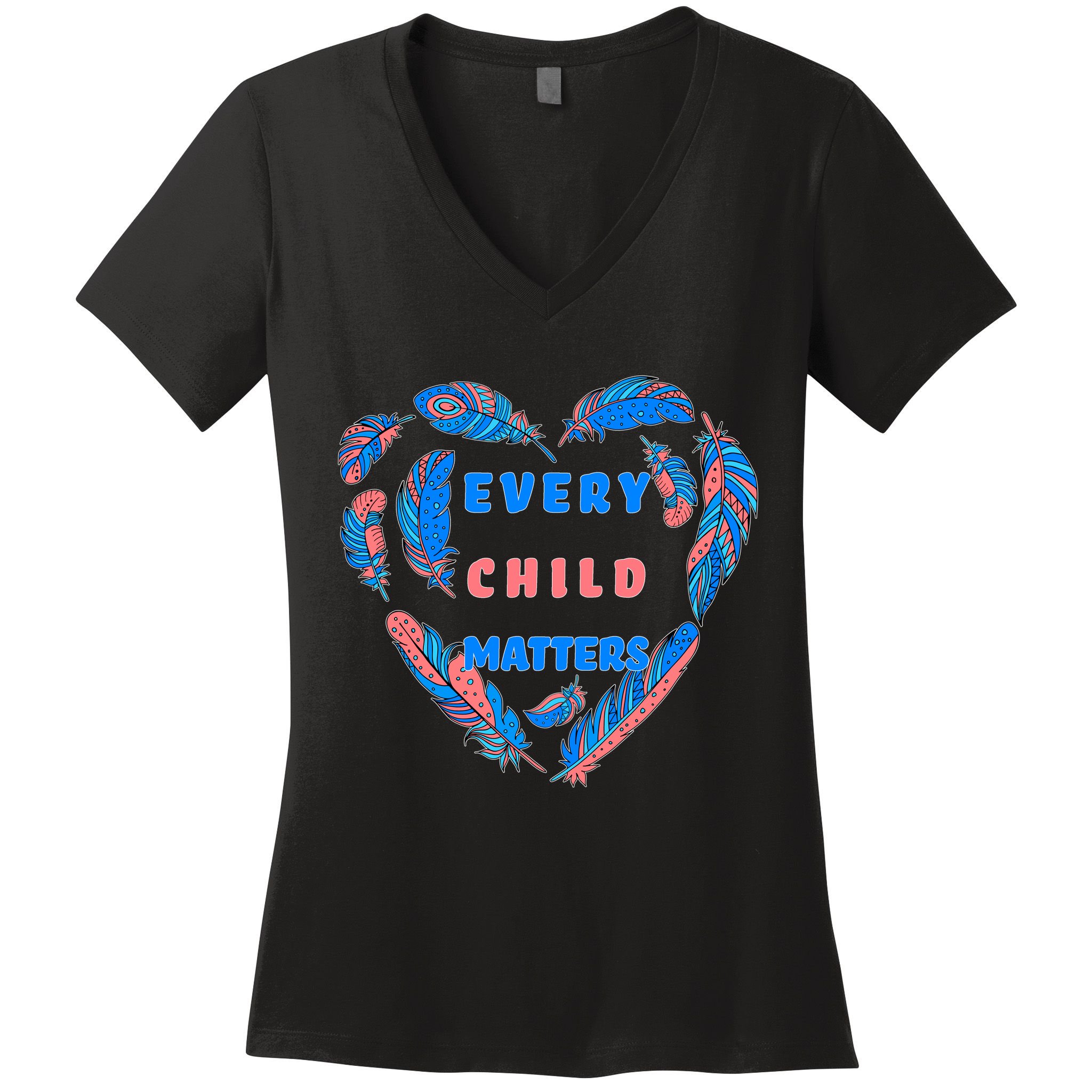 Every Child Matters Feather Heart Colorful Women's V-Neck T-Shirt