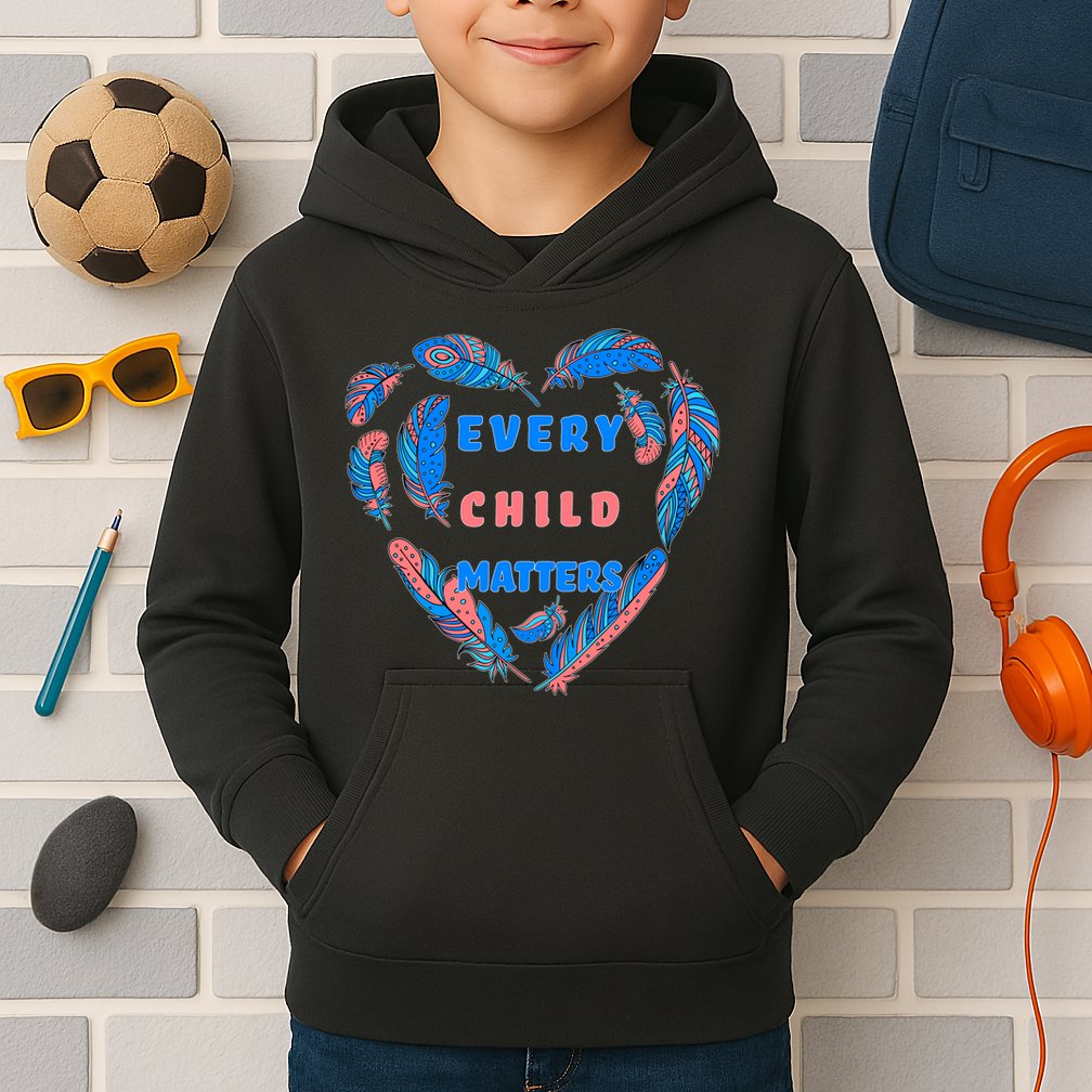 Every Child Matters Feather Heart Colorful Kids Hoodie