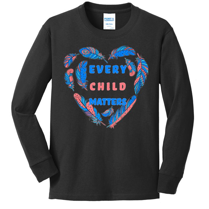 Every Child Matters Feather Heart Colorful Kids Long Sleeve Shirt