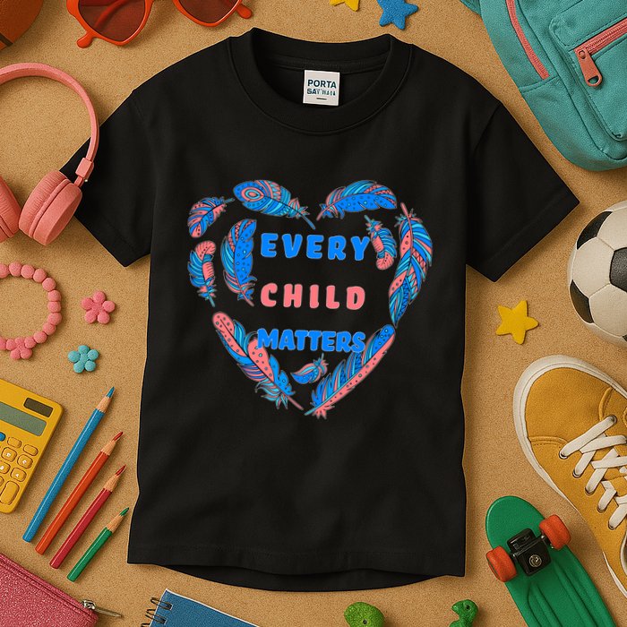 Every Child Matters Feather Heart Colorful Kids T-Shirt