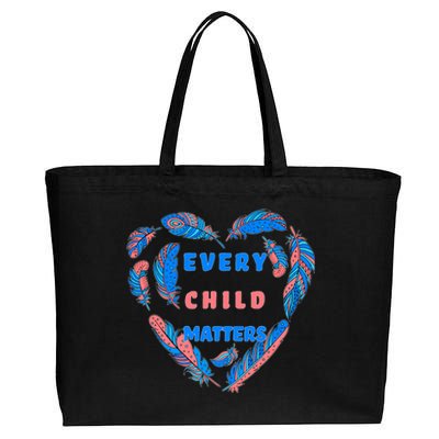 Every Child Matters Feather Heart Colorful Cotton Canvas Jumbo Tote