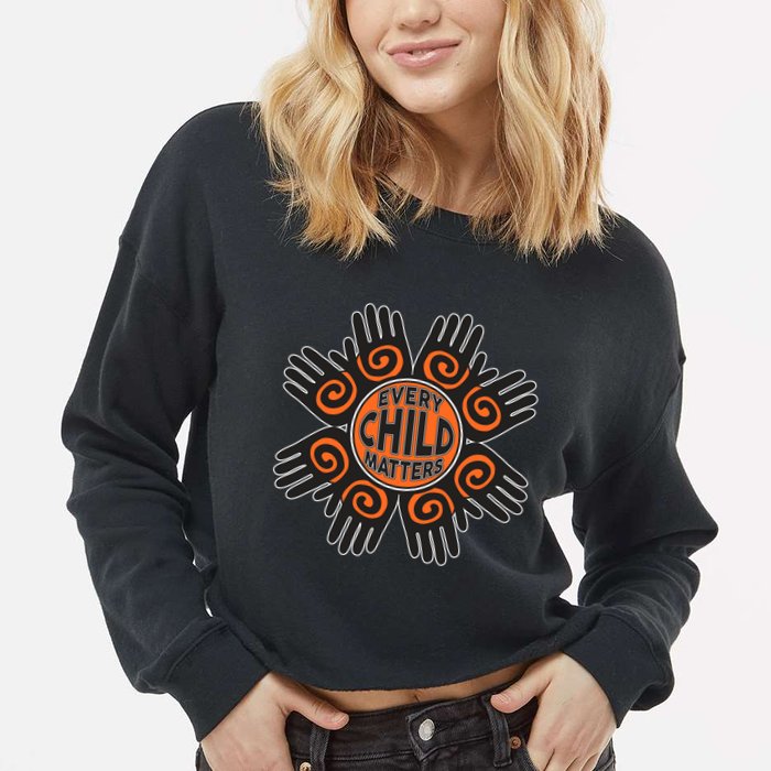 Every Child Matters Native American Hand Pattern Cropped Pullover Crew