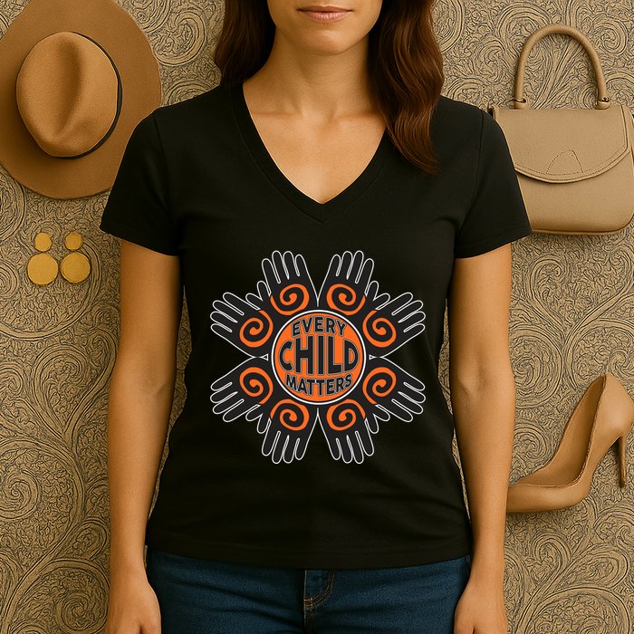 Every Child Matters Native American Hand Pattern Women's V-Neck T-Shirt