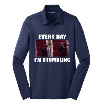 Every Day I'm stumbling Funny Biden Silk Touch Performance Long Sleeve Polo