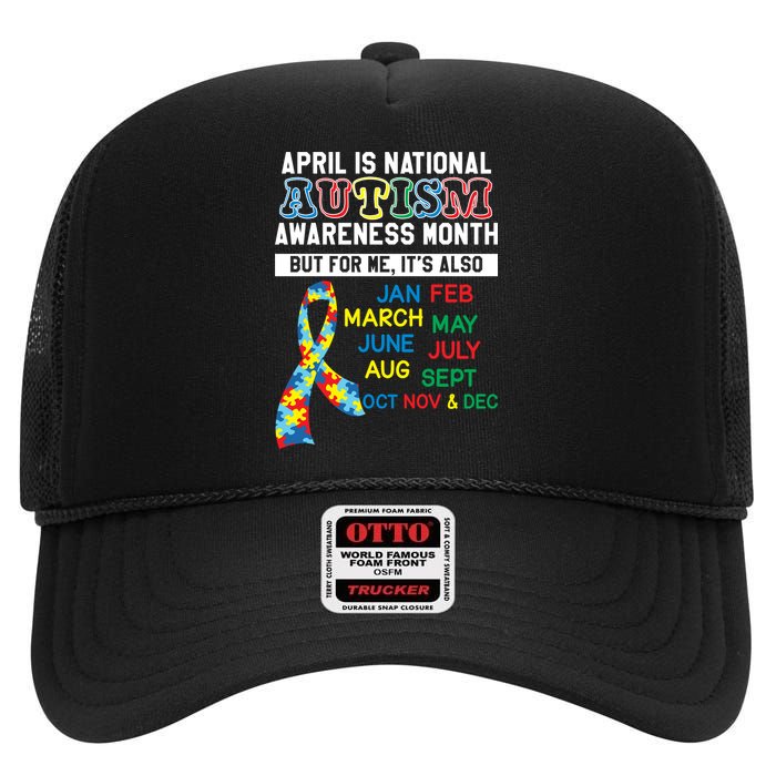 Every Month Is Autism Month High Crown Mesh Back Trucker Hat