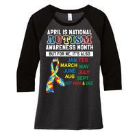 Every Month Is Autism Month Women's Tri-Blend 3/4-Sleeve Raglan Shirt