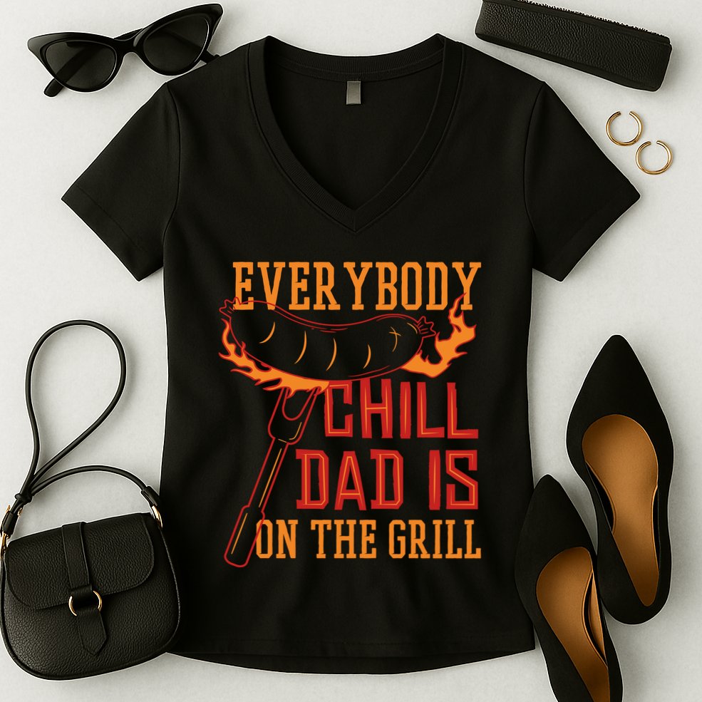 Everybody Chill Dad Is On The Grill Women's V-Neck T-Shirt
