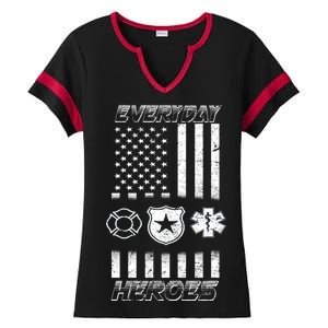 Everyday Heroes Firefighters  EMT Police Ladies Halftime Notch Neck Tee