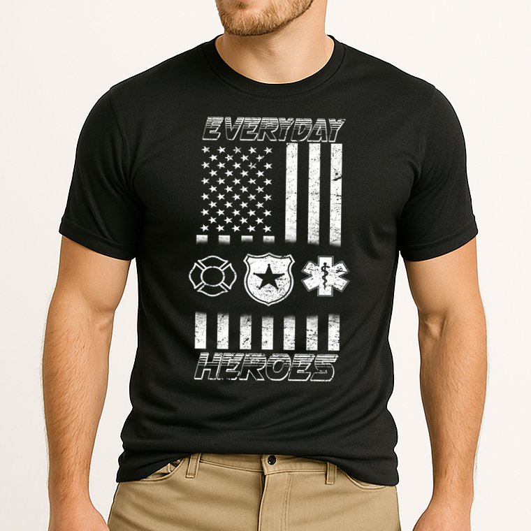 Everyday Heroes Firefighters  EMT Police Cooling Performance Crew T-Shirt