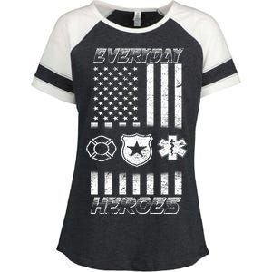 Everyday Heroes Firefighters  EMT Police Enza Ladies Jersey Colorblock Tee