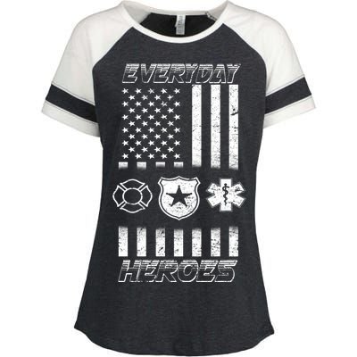 Everyday Heroes Firefighters  EMT Police Enza Ladies Jersey Colorblock Tee