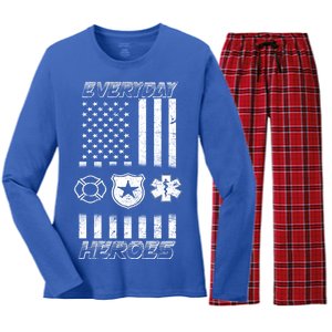 Everyday Heroes Firefighters  EMT Police Women's Long Sleeve Flannel Pajama Set 