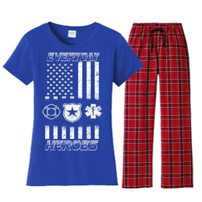 Everyday Heroes Firefighters  EMT Police Women's Flannel Pajama Set