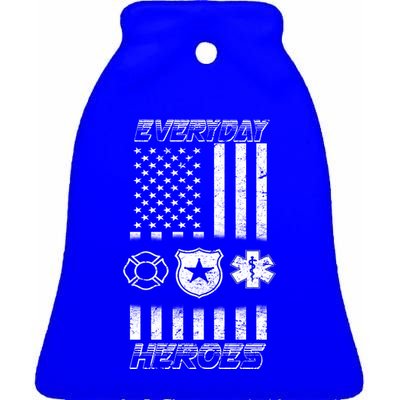 Everyday Heroes Firefighters  EMT Police Ceramic Bell Ornament