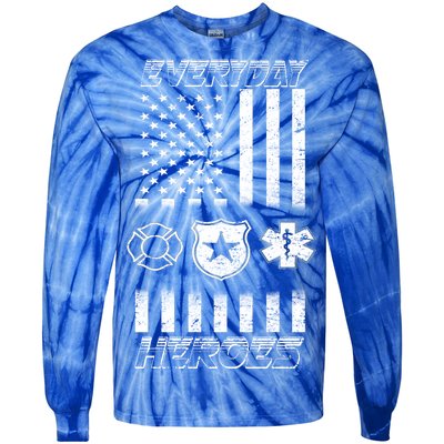 Everyday Heroes Firefighters  EMT Police Tie-Dye Long Sleeve Shirt