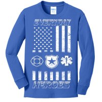 Everyday Heroes Firefighters  EMT Police Kids Long Sleeve Shirt