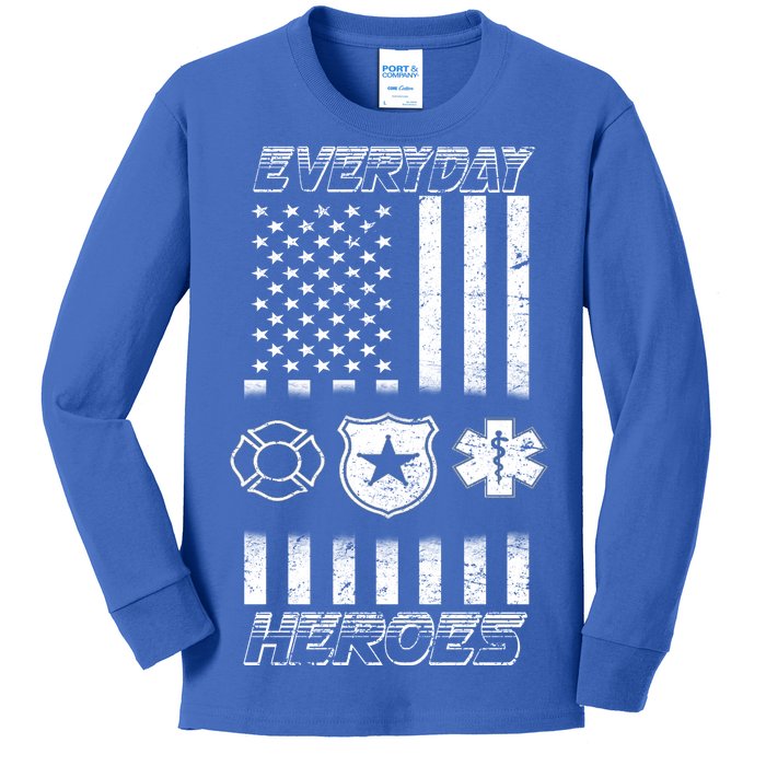 Everyday Heroes Firefighters  EMT Police Kids Long Sleeve Shirt