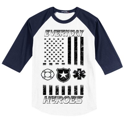 Everyday Heroes Firefighters  EMT Police Baseball Sleeve Shirt