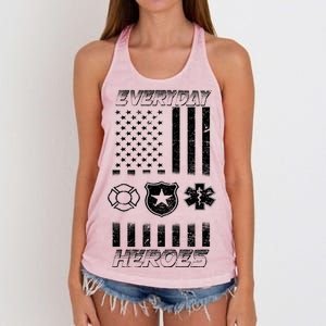 Everyday Heroes Firefighters  EMT Police Women's Knotted Racerback Tank