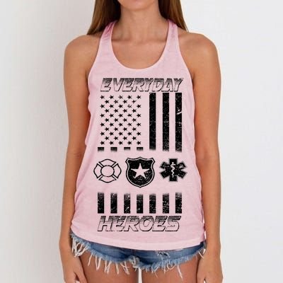 Everyday Heroes Firefighters  EMT Police Women's Knotted Racerback Tank