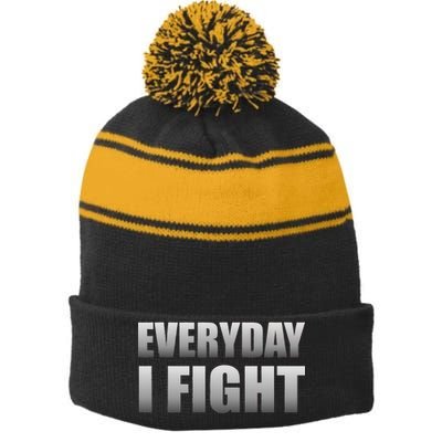 Everyday I Fight Cancer Tribute Stripe Pom Pom Beanie