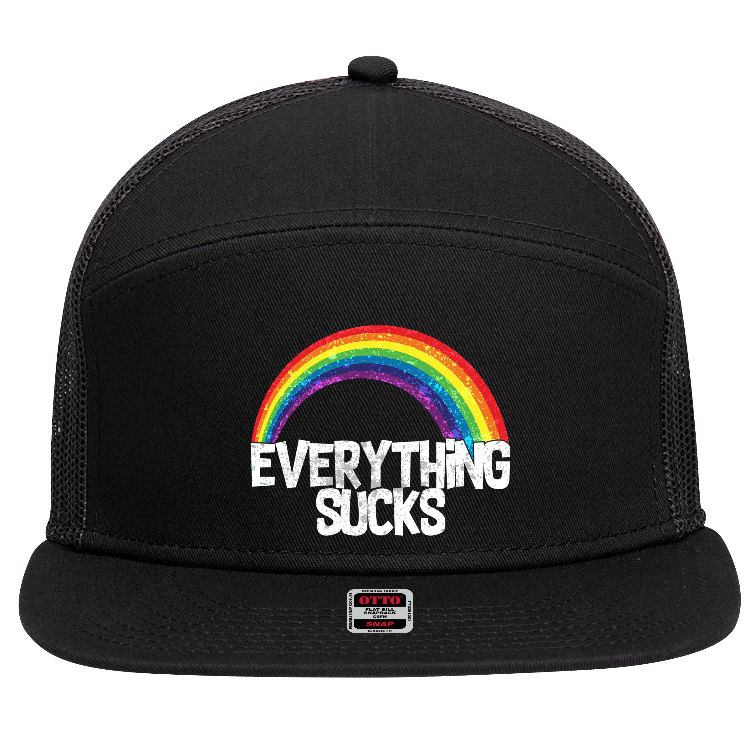Everything Sucks Rainbow 7 Panel Mesh Trucker Snapback Hat