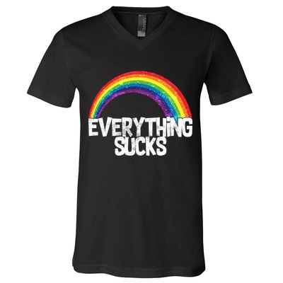 Everything Sucks Rainbow V-Neck T-Shirt