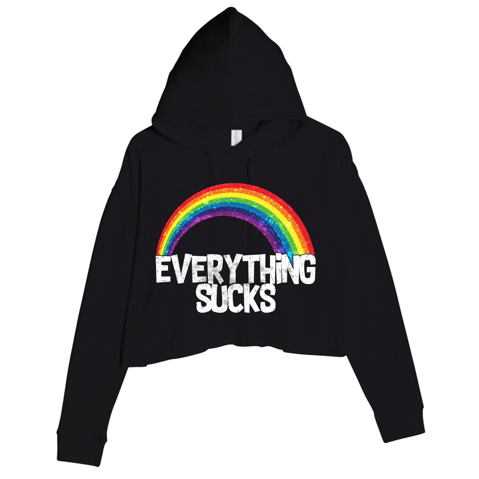 Everything Sucks Rainbow Crop Fleece Hoodie