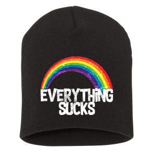 Everything Sucks Rainbow Short Acrylic Beanie