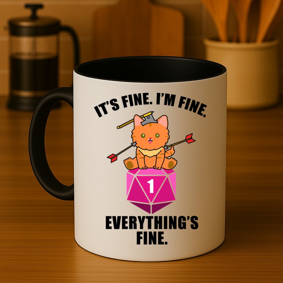 Everything's Fine Cute Cat DnD Mug