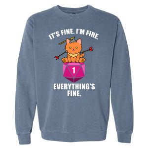 Everything's Fine Cute Cat DnD Garment-Dyed Sweatshirt