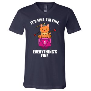 Everything's Fine Cute Cat DnD V-Neck T-Shirt