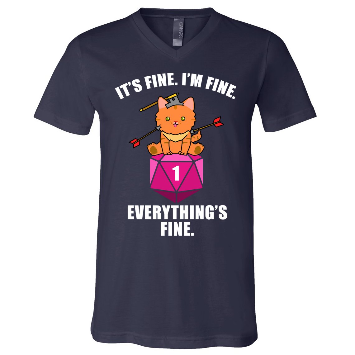 Everything's Fine Cute Cat DnD V-Neck T-Shirt