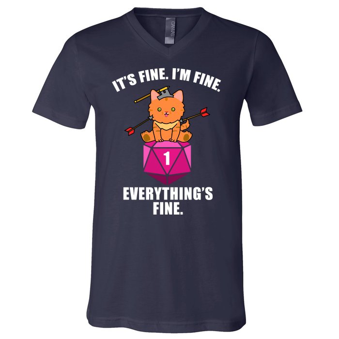 Everything's Fine Cute Cat DnD V-Neck T-Shirt