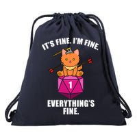 Everything's Fine Cute Cat DnD Drawstring Bag