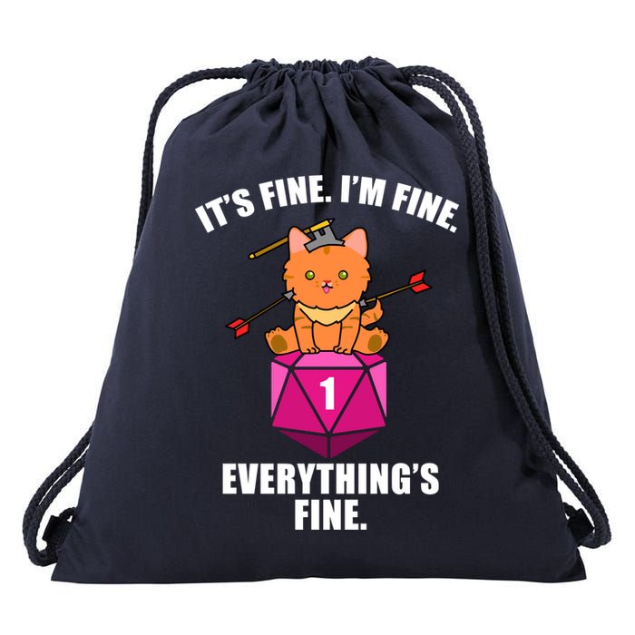 Everything's Fine Cute Cat DnD Drawstring Bag