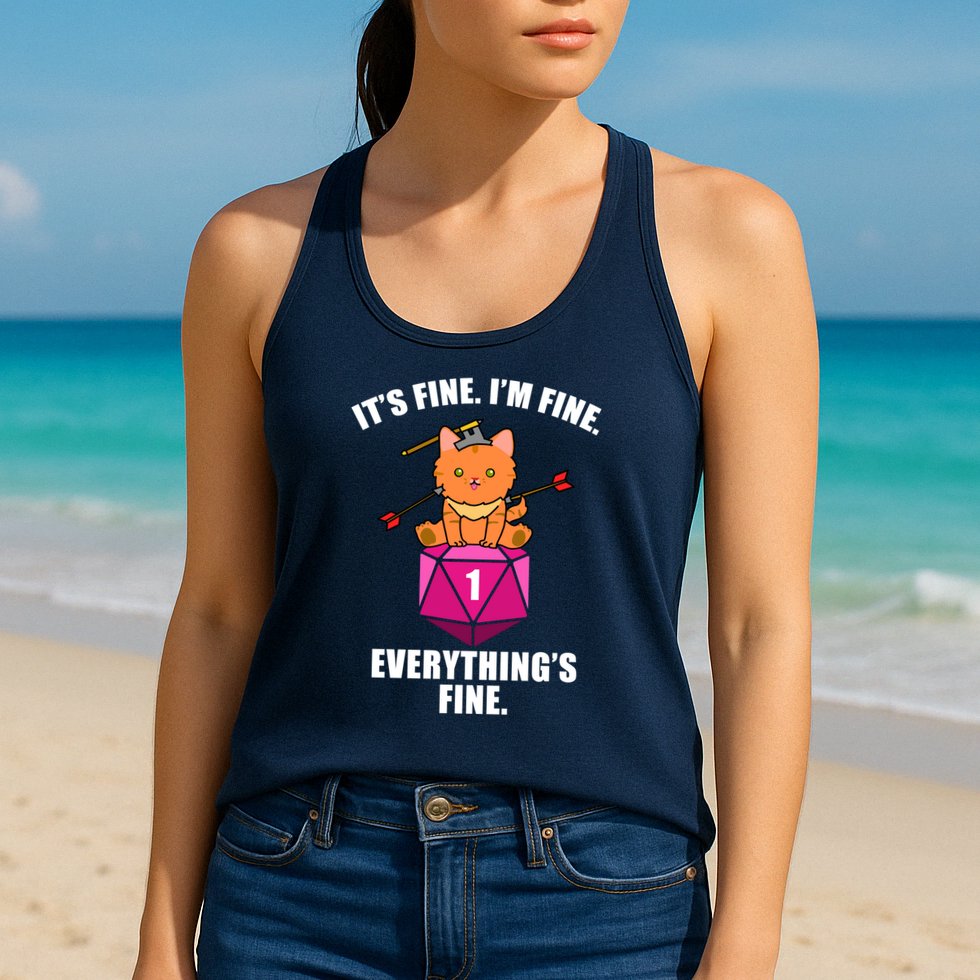 Everything's Fine Cute Cat DnD Womens Tank Top
